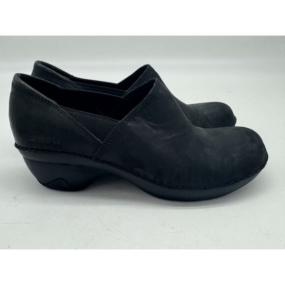 Merrell Womens Emma Clogs Shoes Size 8.5 Black Leather Comfort Slip-On Classic - Picture 6 of 13